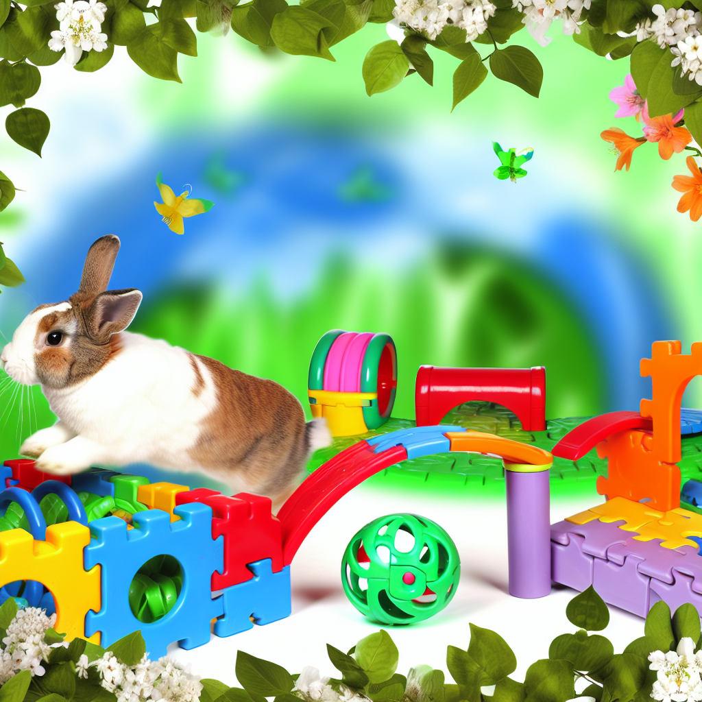 A playful rabbit hopping through a colourful obsta