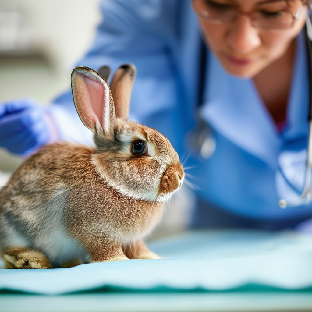 A veterinarian examining a rabbit to ensure it is 